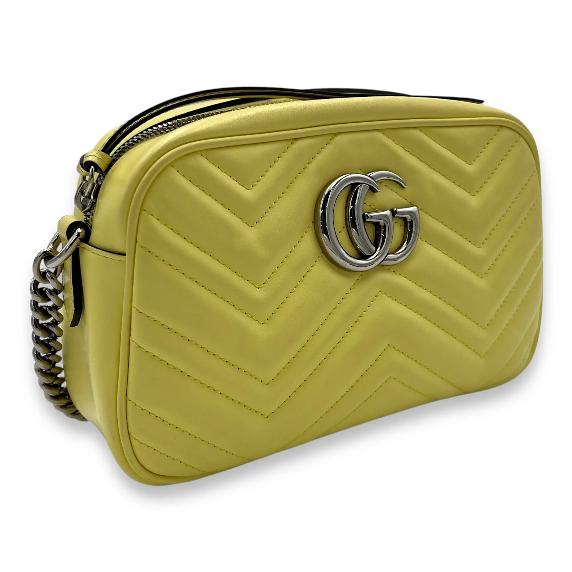 GG Marmont Crossbody Bag Medium Yellow in Calfskin, Silver hardware