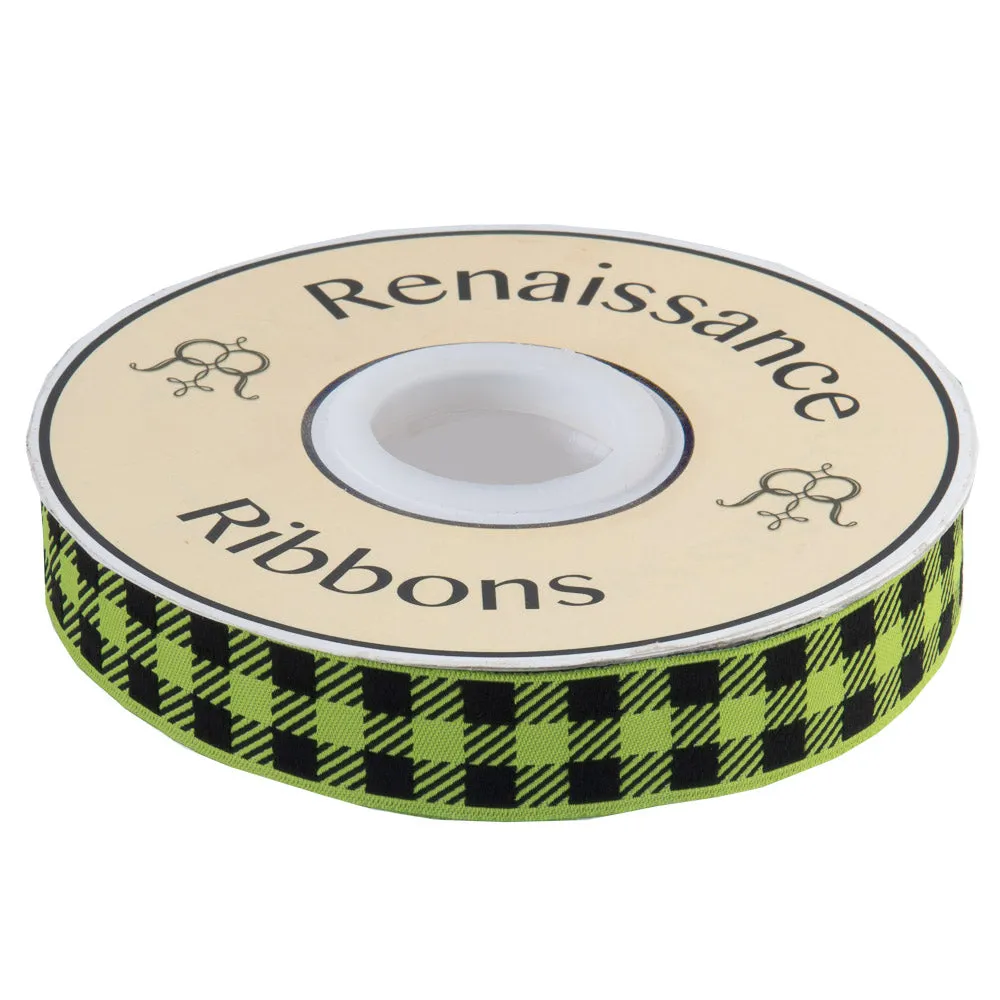 Gingham Apple Green and Black-7/8"-by the yard