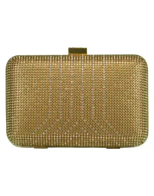 Gold Crystal Yves Minaudiere Box Clutch