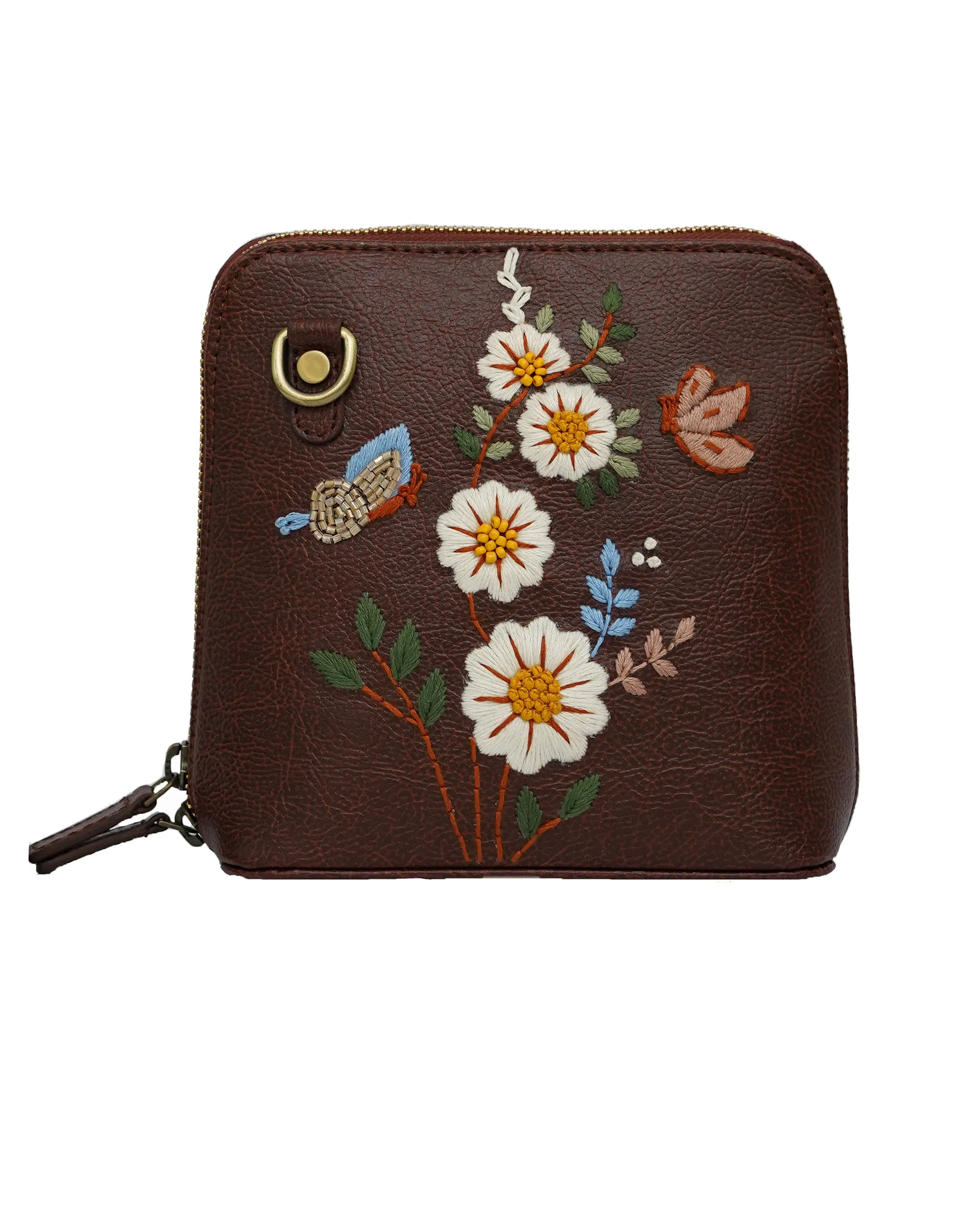 Hand Embroidered White Daisy Venice Sling Bag