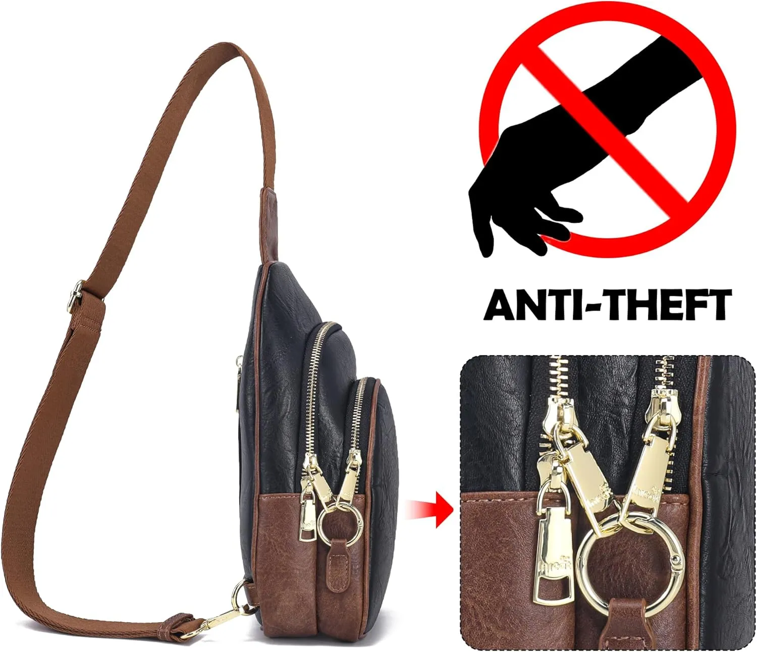 Haytijoe Crossbody Bags for Women Leather Sling Bag Anti-theft Cross Body Bag Travel Sling Purse Chest Bags Fanny Packs