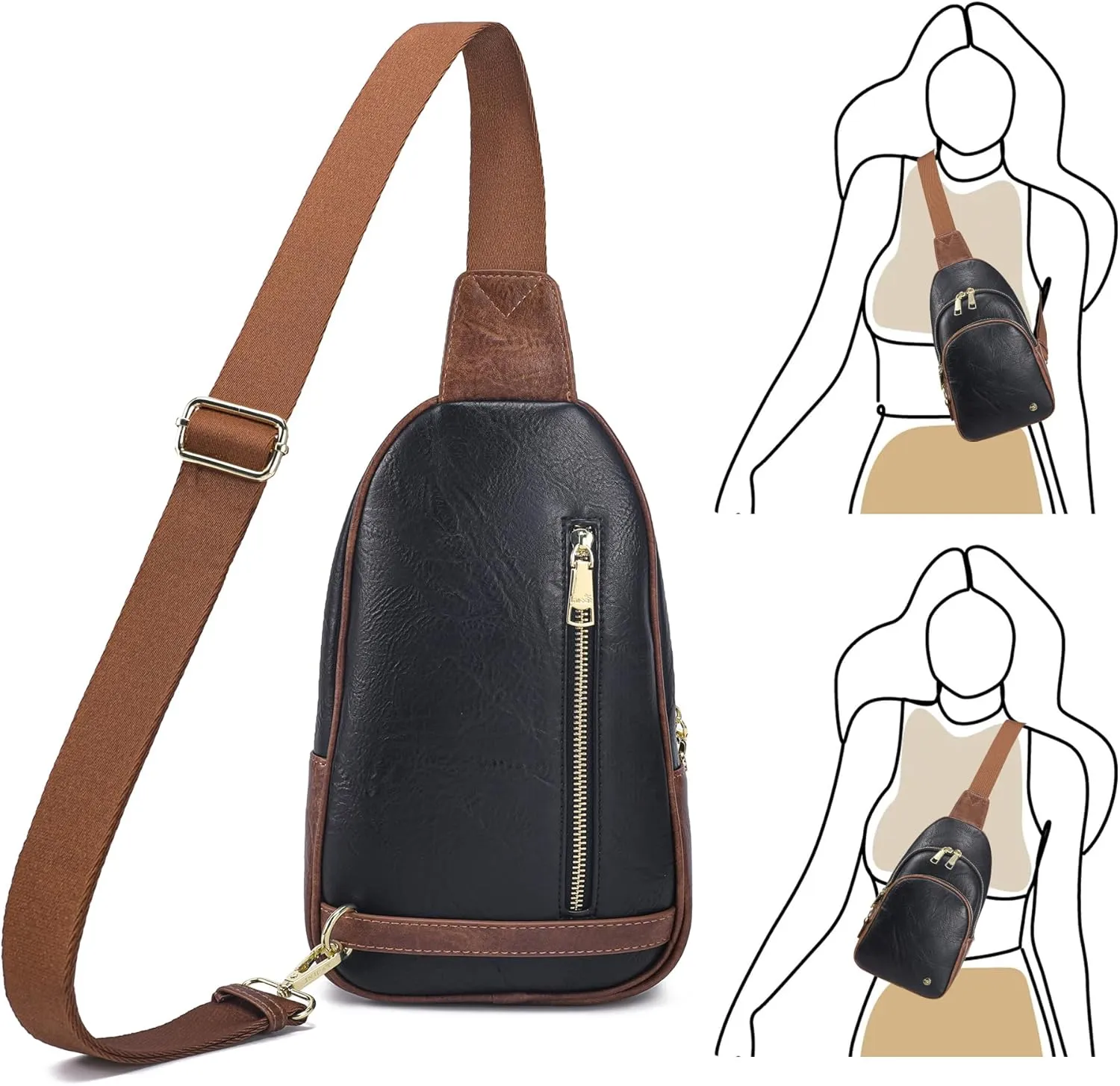 Haytijoe Crossbody Bags for Women Leather Sling Bag Anti-theft Cross Body Bag Travel Sling Purse Chest Bags Fanny Packs