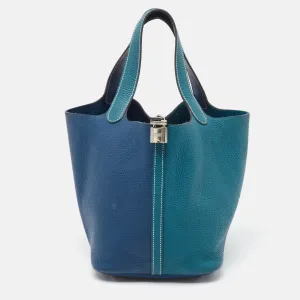 Herm&egrave;s Deep Bleu/Vert Bosphore Taurillon Clemence Leather Picotin Lock 22 Bag