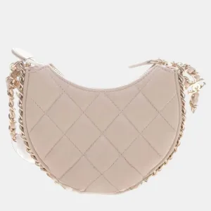 Light Beige Leather Mini Hobo Bag