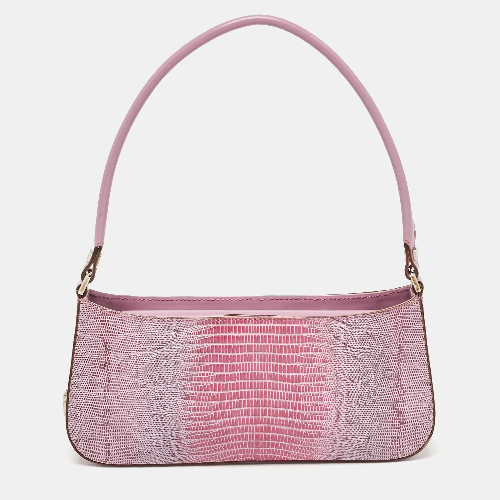 Lilac Lizard Embossed Leather Shoulder Bag
