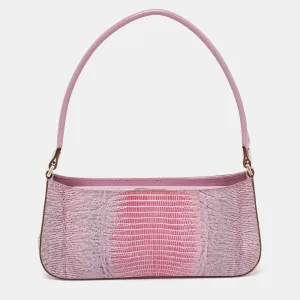 Lilac Lizard Embossed Leather Shoulder Bag