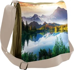 Lunarable Mountain Messenger Bag, Idyllic Autumn Creek Hike, Unisex Cross-body
