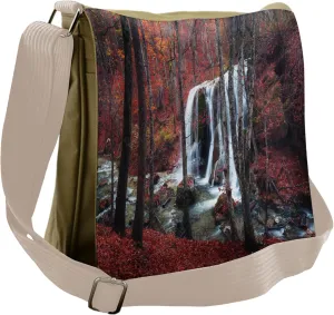 Lunarable Waterfall Messenger Bag, Creek Withering Leaves, Unisex Cross-body