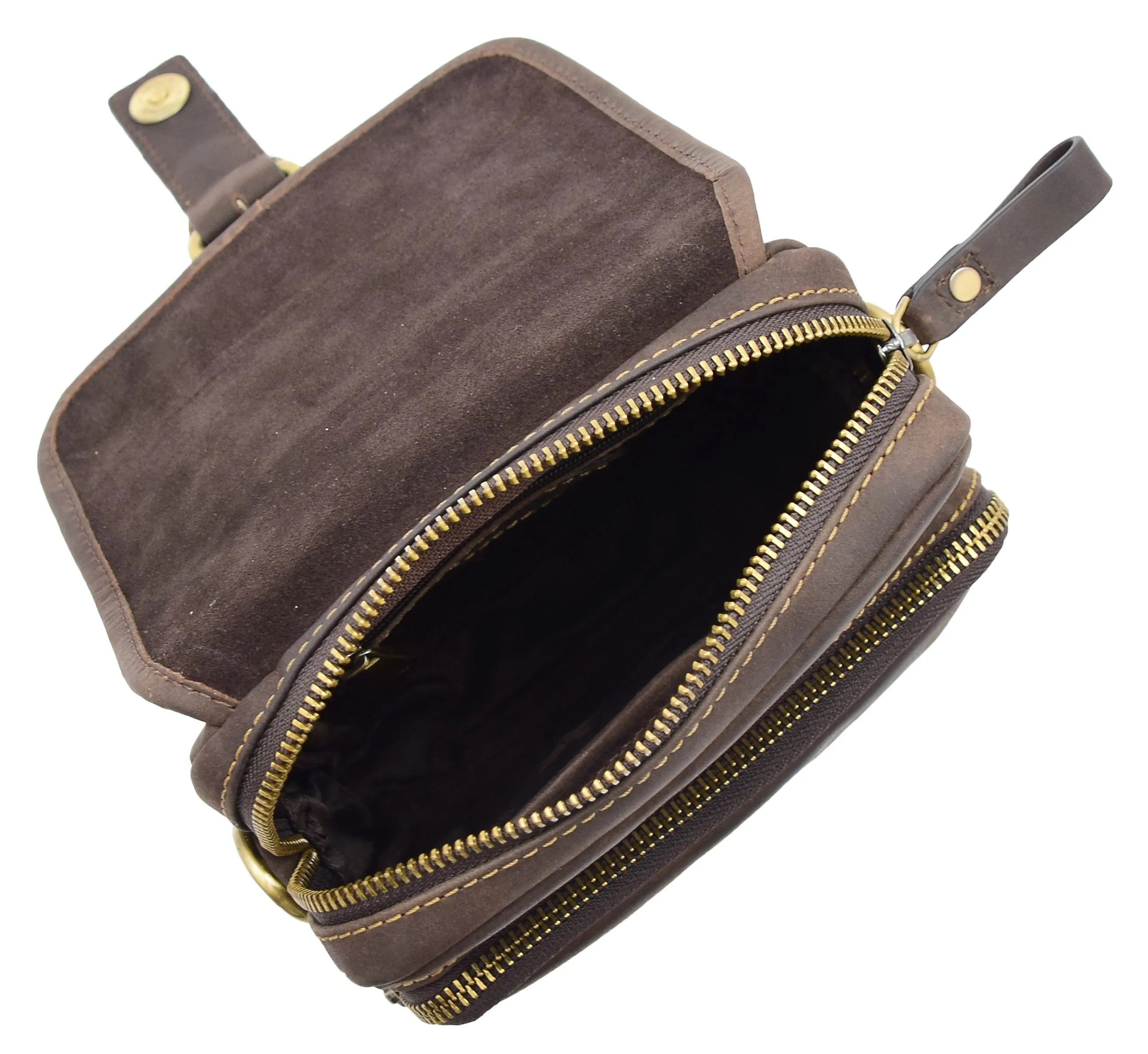 Men's Smart Cross Body Bag Genuine Leather Messenger Brown DR386