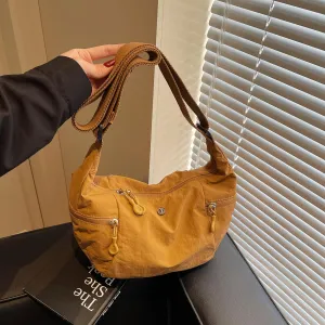 Nylon Crossbody Bag for Women, Lightweight Shoulder Purse with Zipper, Trendy Crescent Sling Bag with Adjustable Stap