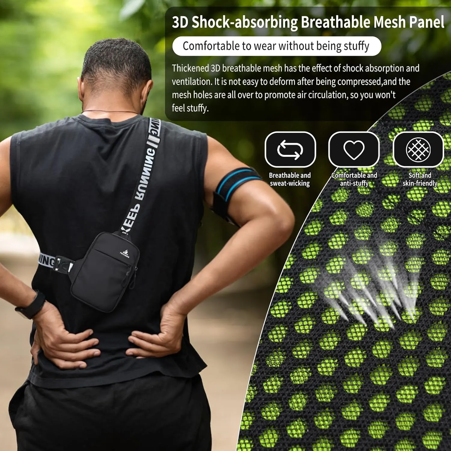 Peicees Mini Crossbody Sling Bag Chest Bag Dual Pocket Water Resistant Fanny Pack Running Phone Holder for Men Women Workout Travel, Purple