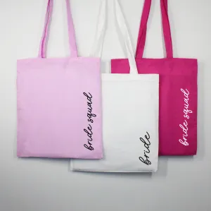 Personalised Pink Bride Squad & White Bride Tote Bags