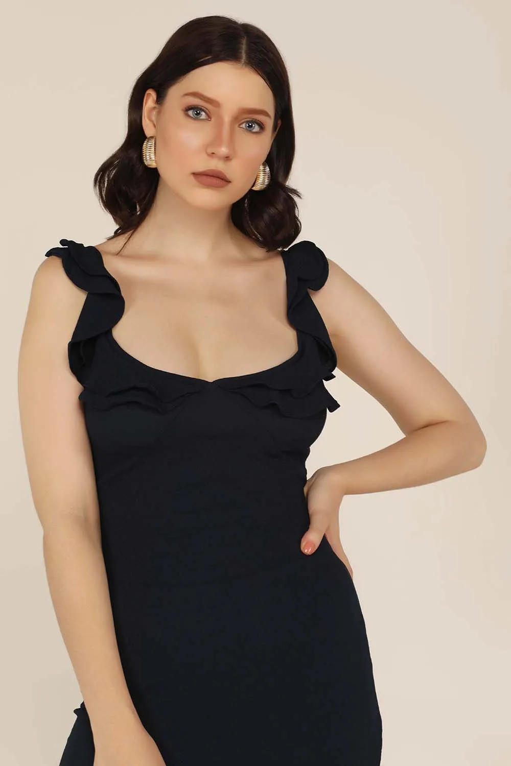 Ruffle Mini Dress - Navy Blue