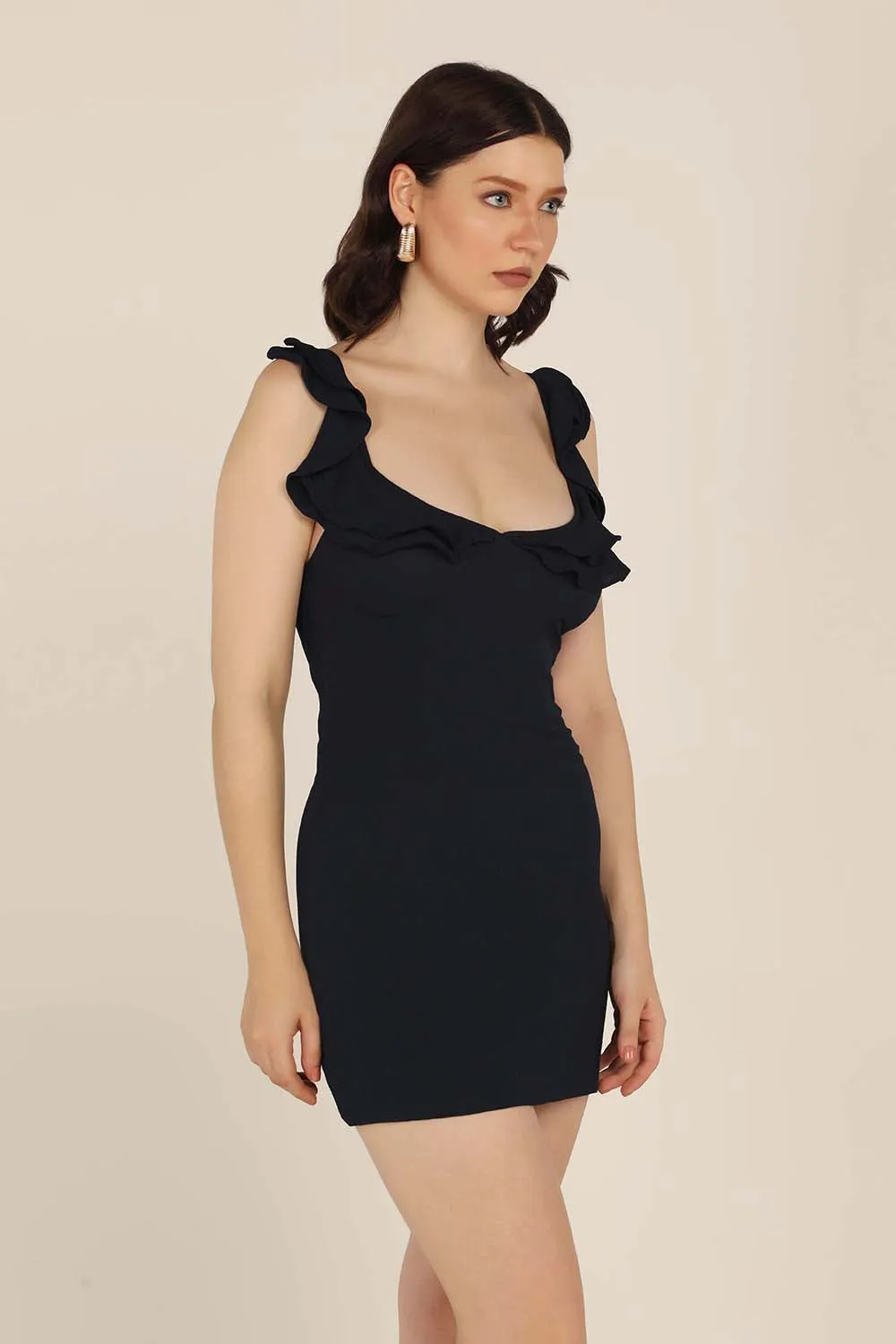 Ruffle Mini Dress - Navy Blue
