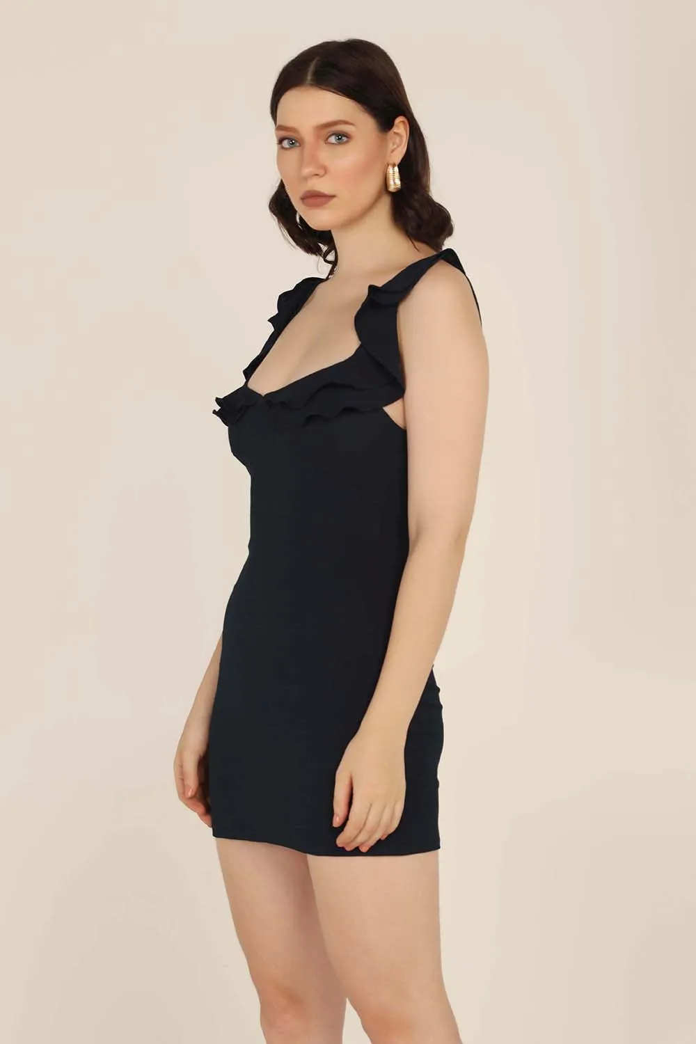 Ruffle Mini Dress - Navy Blue