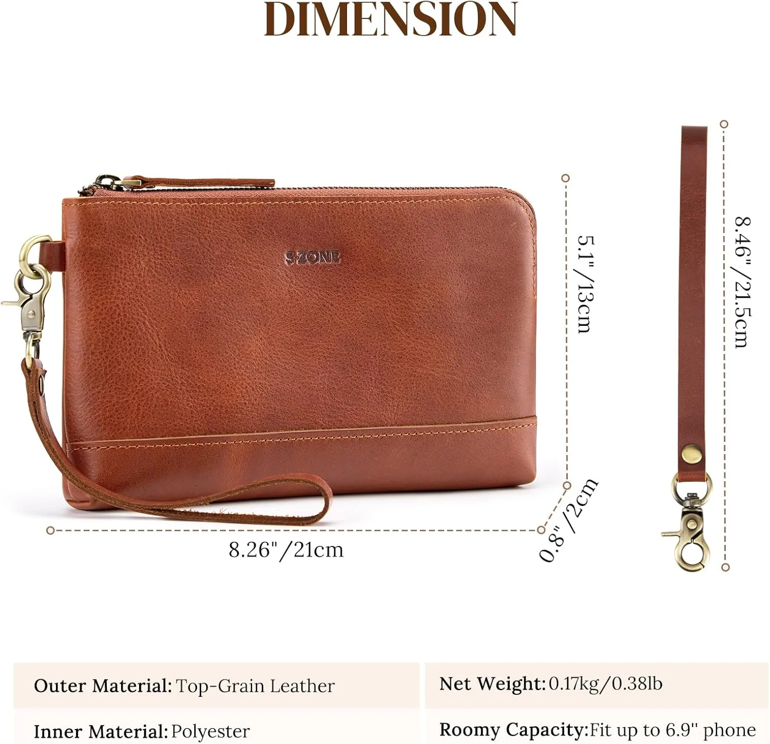 S-ZONE Leather Clutch Purses for Women Wristlet Wallets Small Clutch with Detachable Strap Card Holder Coin Purse