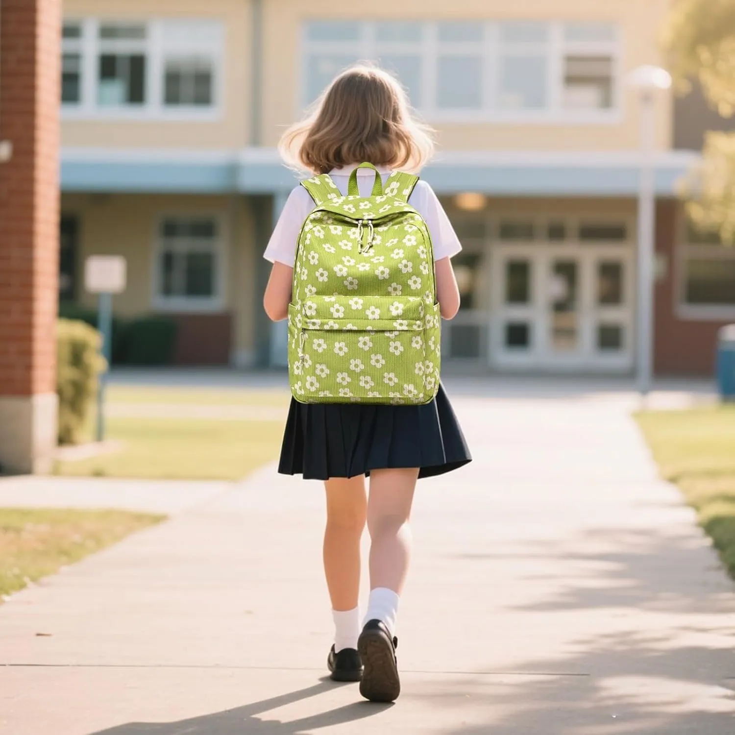 School Backpack for Teen Girls Bookbags Elementary High School Corduroy Laptop Bags Women Travel Daypacks