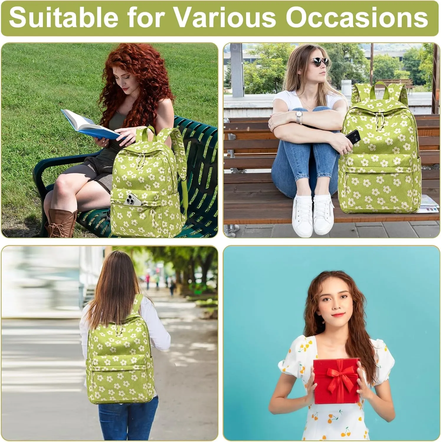 School Backpack for Teen Girls Bookbags Elementary High School Corduroy Laptop Bags Women Travel Daypacks