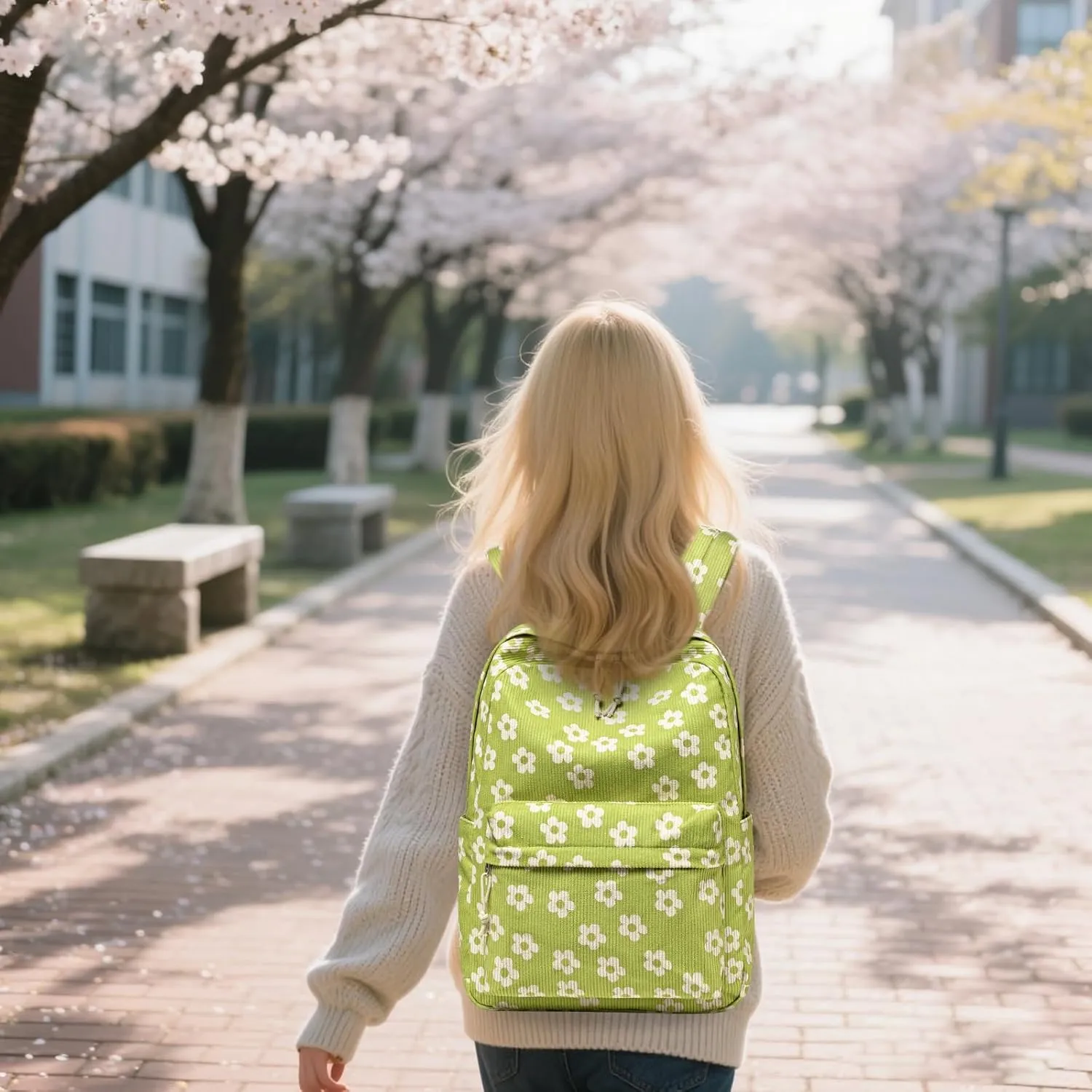 School Backpack for Teen Girls Bookbags Elementary High School Corduroy Laptop Bags Women Travel Daypacks