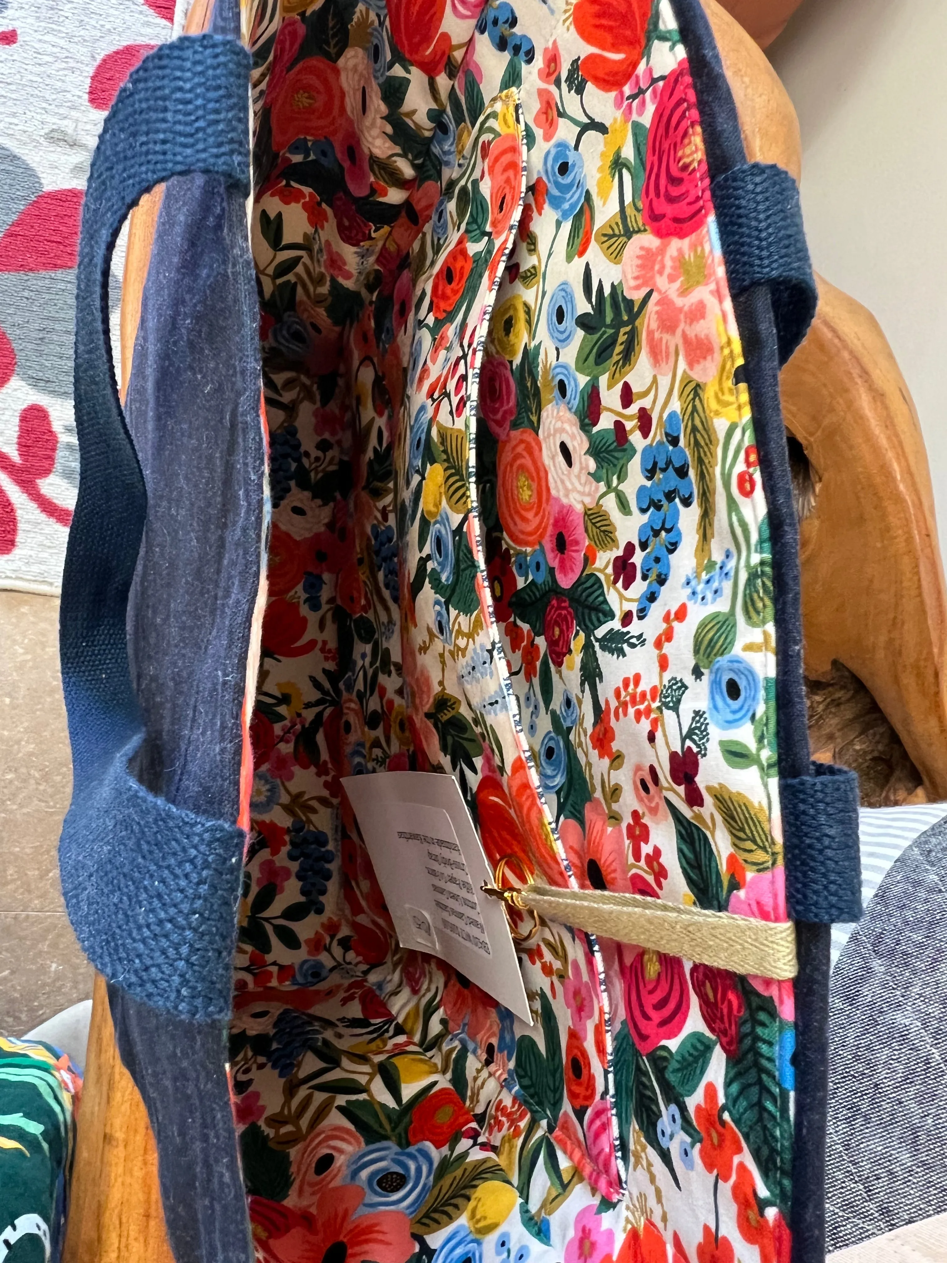 Simple Sturdy Tote Waxed Canvas Navy & Garden Party Lined