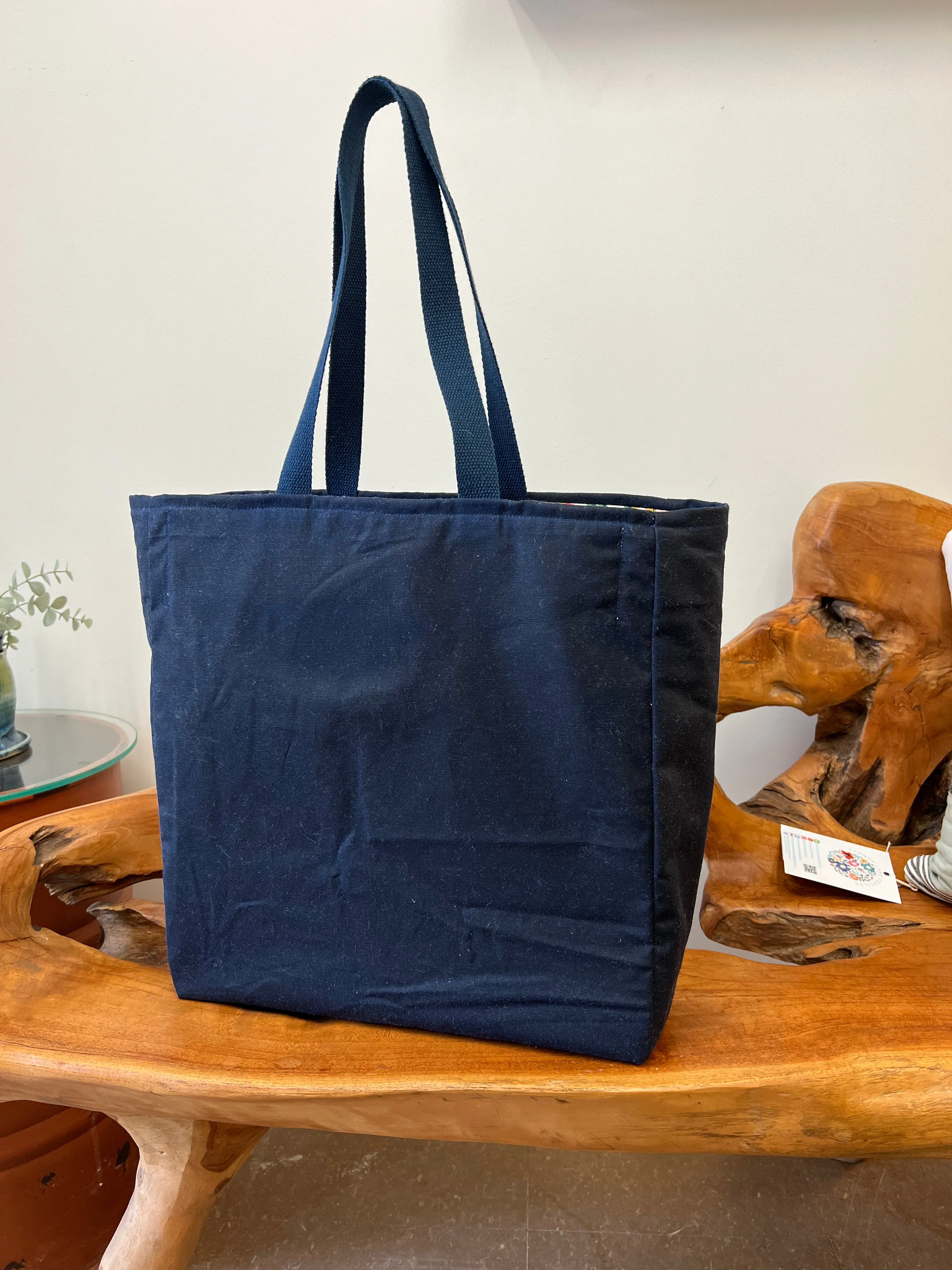 Simple Sturdy Tote Waxed Canvas Navy & Garden Party Lined