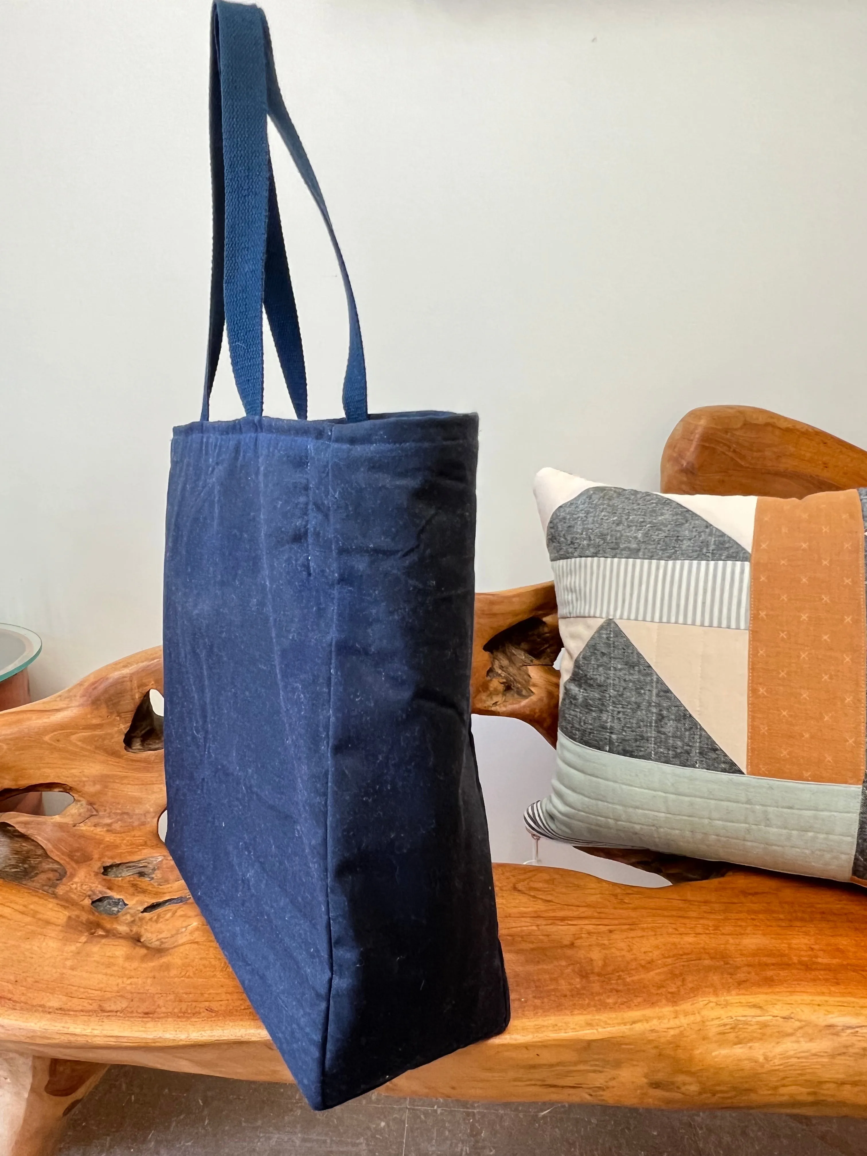 Simple Sturdy Tote Waxed Canvas Navy & Garden Party Lined