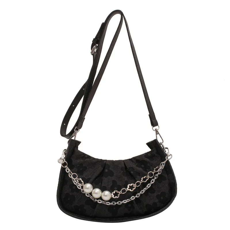 Sling Bags Pearl Chain Shoulder Pleated Crossbody Handbag
