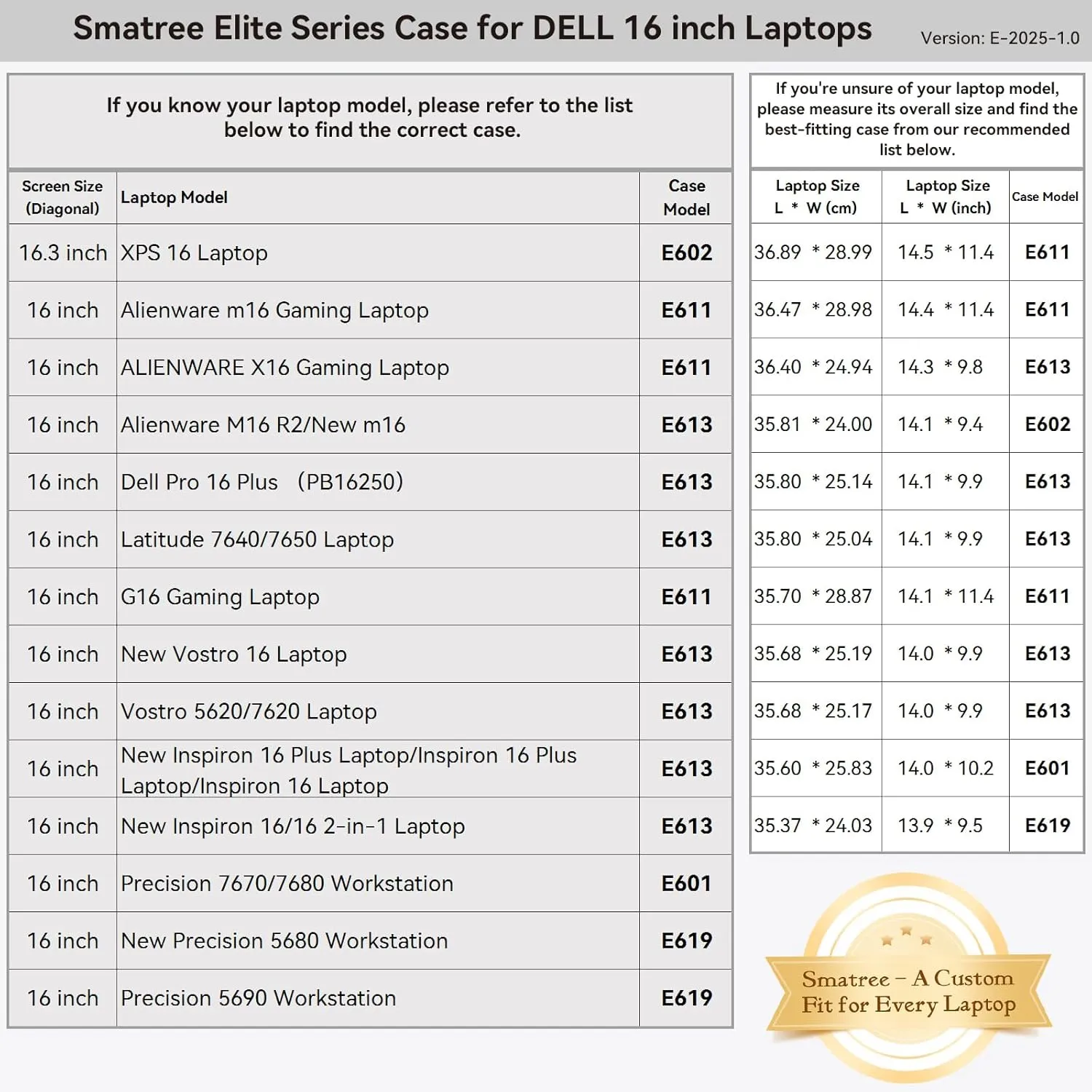 Smatree 16.3 inch Laptop Sleeve for DELL XPS 16 9640 Laptop, for 16 inch DELL Precision 5680/5690 Workstation, Computer Case with Accessory Pocket, YKK Zipper, Patented Super Corner Design (E619)