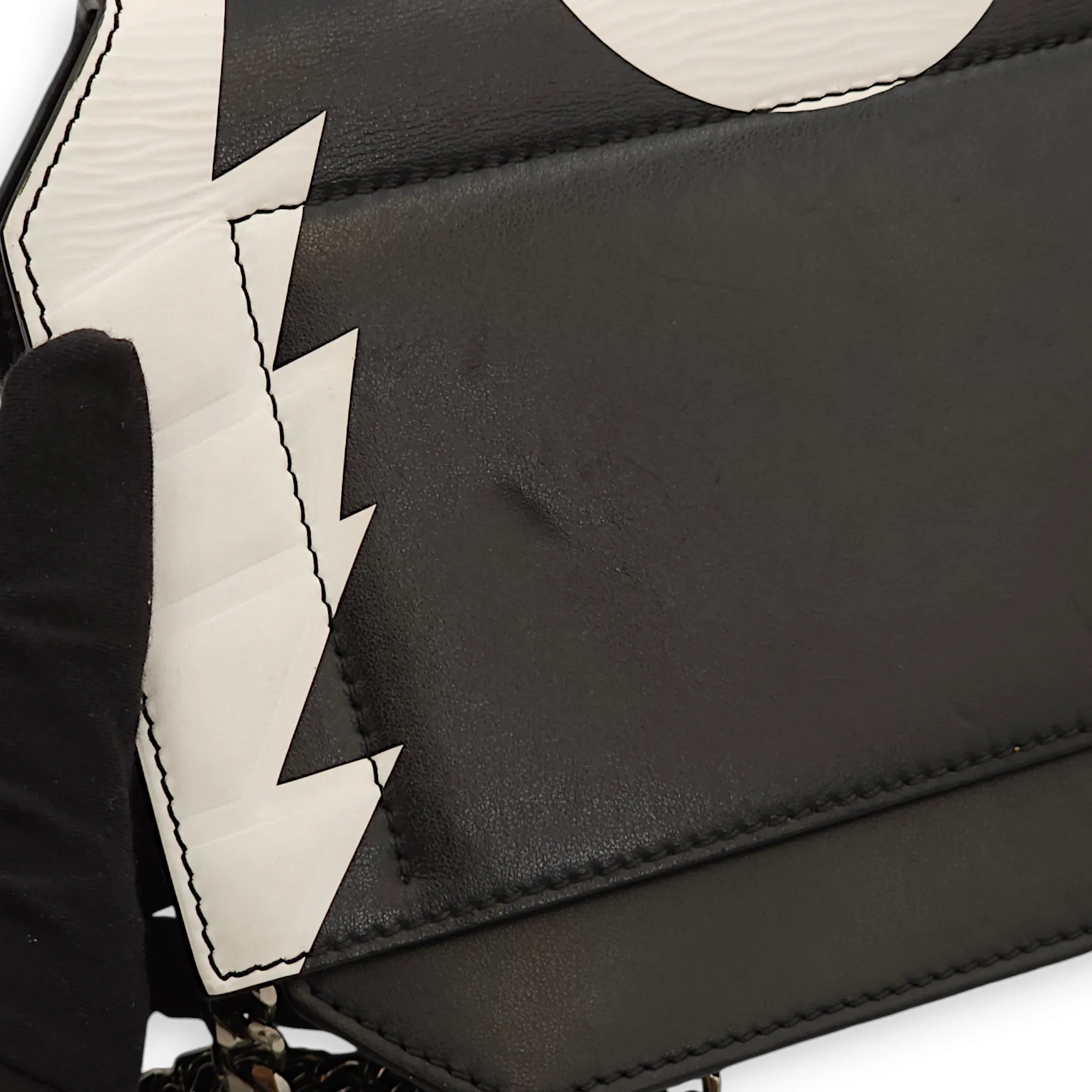 Stars Wings Print Bow Cut Black/White Crossbody Bag in Calfskin, Palladium hardware