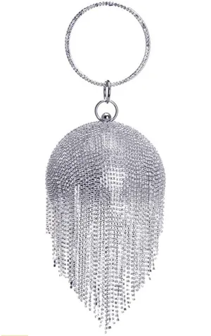 Tassel Crystal- Round Shape Rhinestone Evening Wristlet Clutch