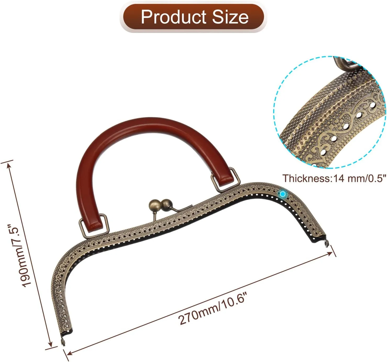 uxcell Metal Purse Frames - 10.6" Kiss Lock Clasp Frame Embossed Clutch Frame with Handle for Coin Purse Handbag Making DIY Craft, Bronze