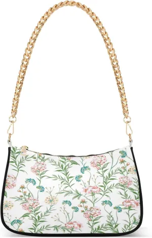 Wild Flower Meadow Floral Dandelion Womens Shoulder Bag for Women Girls Hobo Tote Handbag Gold Chain Crossbody Bag with Zipper Clutch Purse Handbags