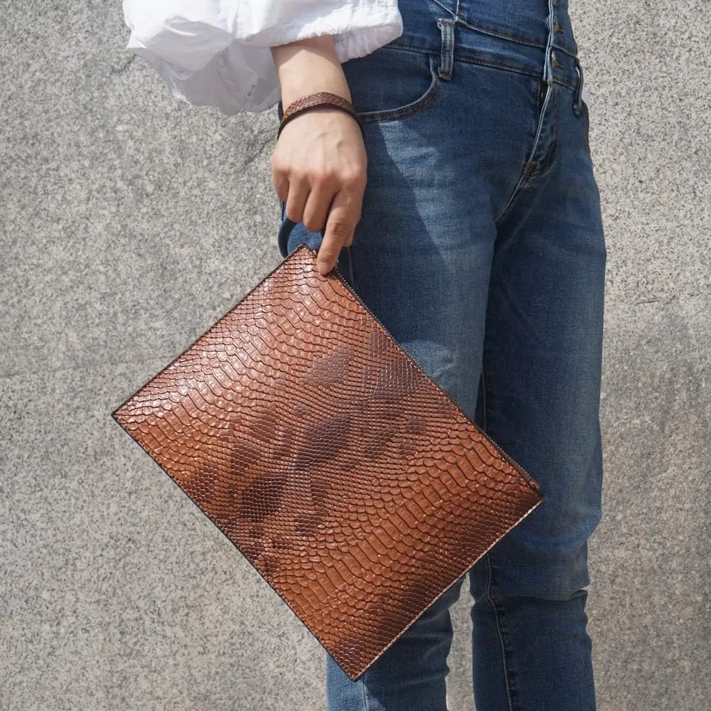 Women Clutches Fashion Snakeskin PU Leather Party Envelope Purse Bag with Hand Strap