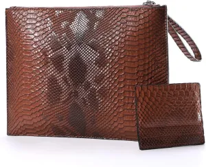 Women Clutches Fashion Snakeskin PU Leather Party Envelope Purse Bag with Hand Strap