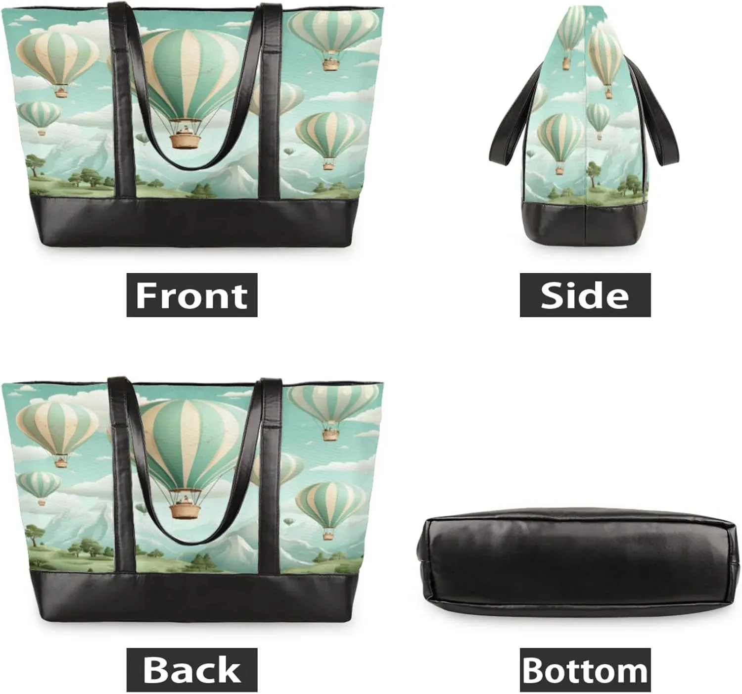 Women Tote Bag with Zipper, Shopper Handbag Travel Purse, PU Leather Laptop Tote Bags