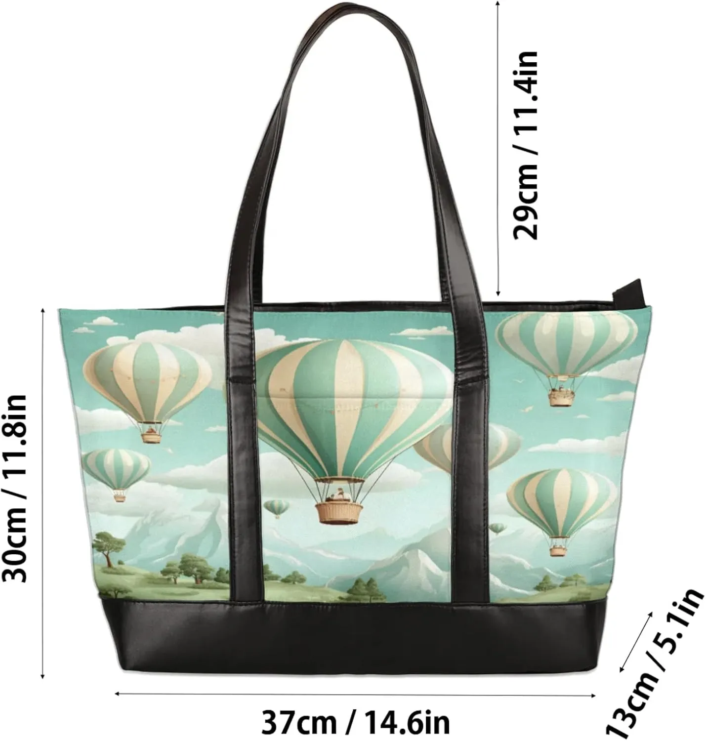 Women Tote Bag with Zipper, Shopper Handbag Travel Purse, PU Leather Laptop Tote Bags