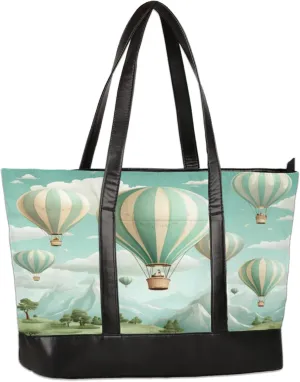 Women Tote Bag with Zipper, Shopper Handbag Travel Purse, PU Leather Laptop Tote Bags
